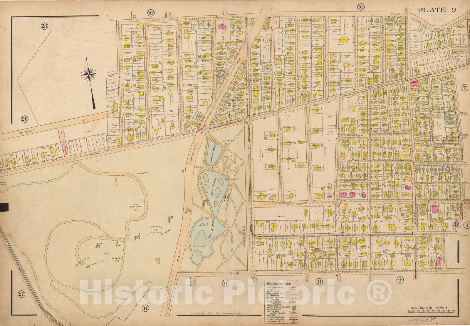 Historic Map : Atlas City of Worcester, Worcester 1911 Plate 009 , Vintage Wall Art