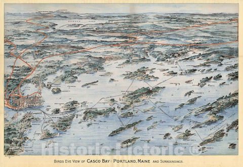 Historic Map : Casco Bay & Portland 1906 , Vintage Wall Art