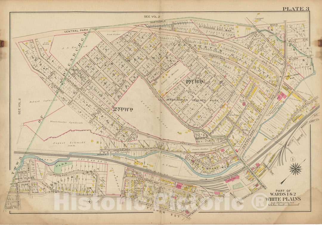 Historic Map : Atlas of Westchester County, NY, Vol. 1, White Plains 1910 Plate 003 , Vintage Wall Art