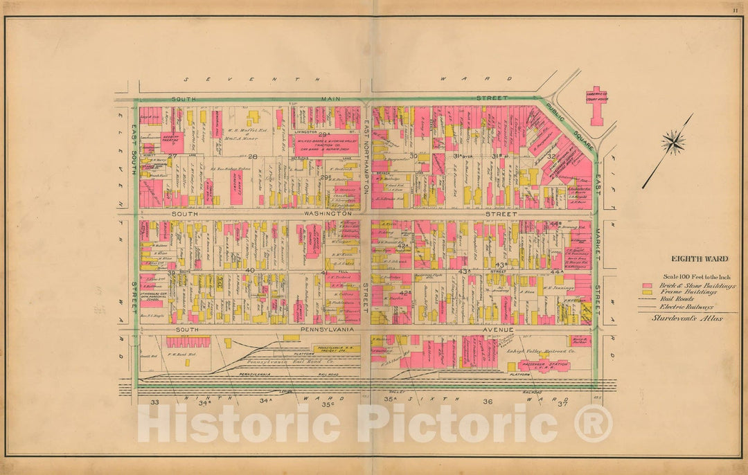 Historic Map : Atlas City of Wilkes Barre 1904 Page 11 , Vintage Wall Art