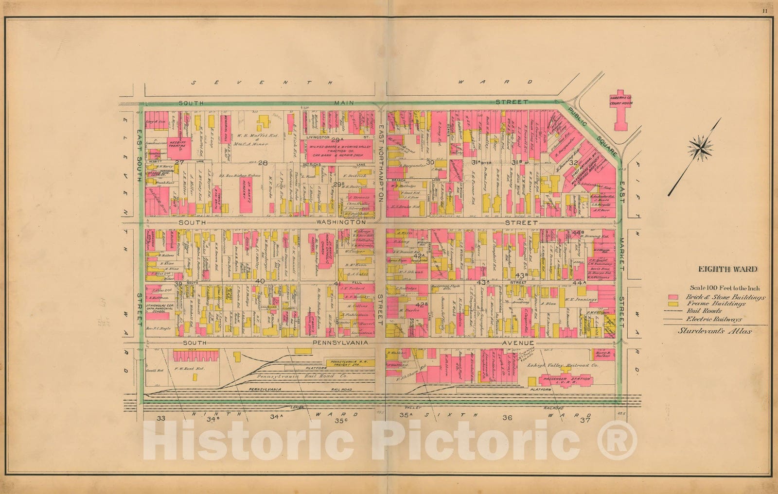 Historic Map : Atlas City of Wilkes Barre 1904 Page 11 , Vintage Wall Art