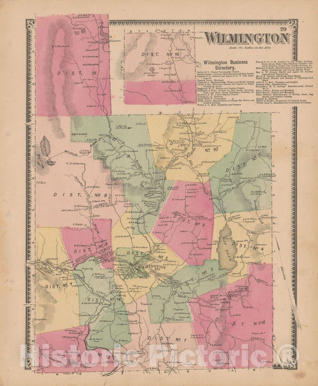 Historic Map : Atlas of Windham County, VT, Wilmington 1869 , v2, Vintage Wall Art
