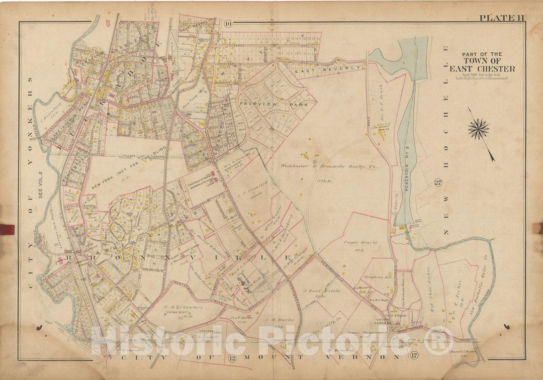Historic Map : Atlas of Westchester County, NY, Vol. 1, Eastchester 1910 Plate 011 , Vintage Wall Art