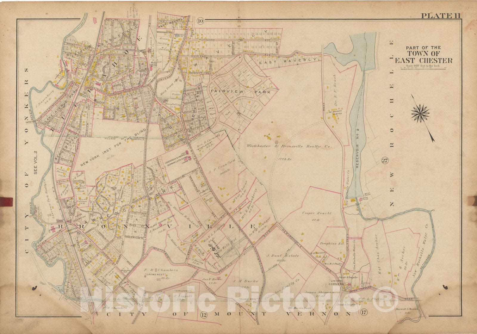 Historic Map : Atlas of Westchester County, NY, Vol. 1, Eastchester 1910 Plate 011 , Vintage Wall Art