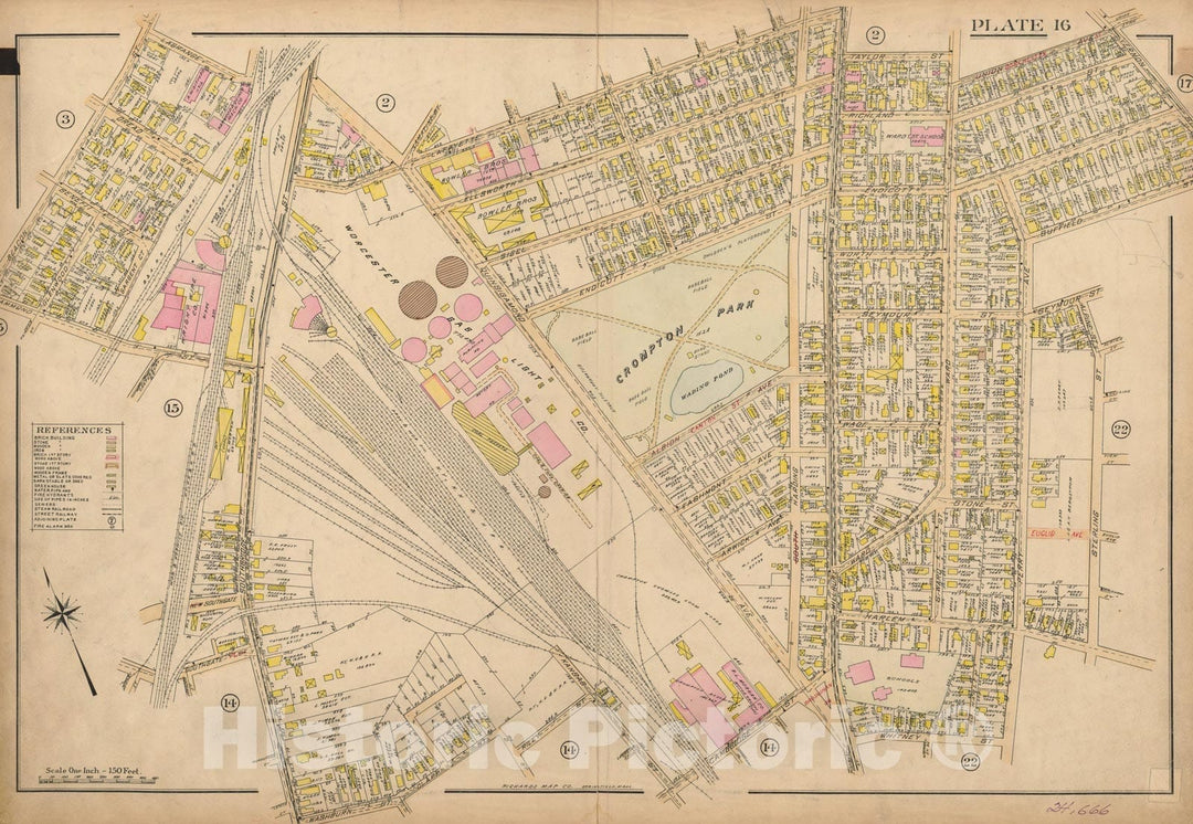 Historic Map : Atlas City of Worcester, Worcester 1911 Plate 016 , Vintage Wall Art