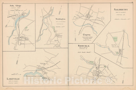 Historic Map : Norfolk & North Canaan & Salisbury & Washington 1893 , Town and City Atlas State of Connecticut , Vintage Wall Art