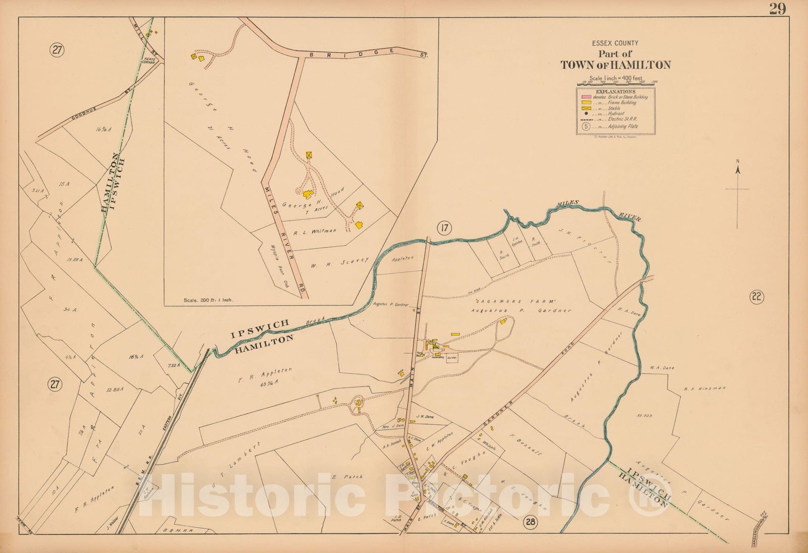 Historic Map : Atlas Towns of Topsfield, Ipswich, Essex, Hamilton and Wenham, Essex County, MA, Hamilton 1910 Plate 029 , Vintage Wall Art