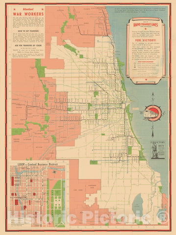 Historic Map : Chicago Transit Maps, Rapid Transit Lines 1942 Railroad Catography , Vintage Wall Art