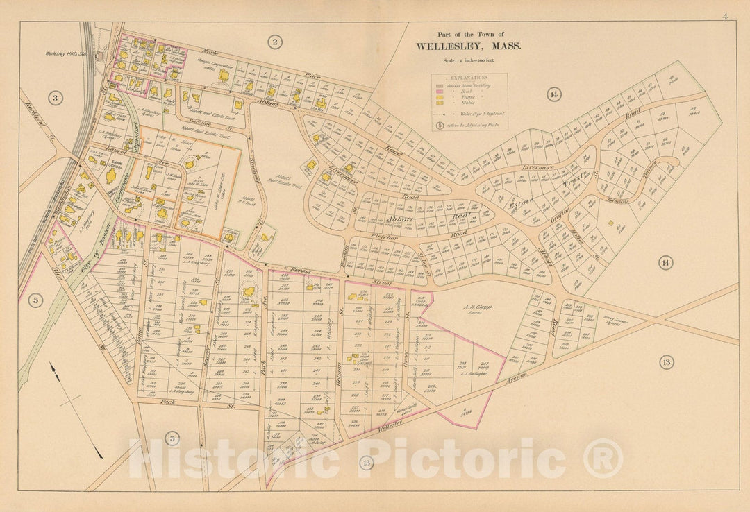 Historic Map : Atlas of Wellesley, Wellesley 1897 Plate 004 , Vintage Wall Art