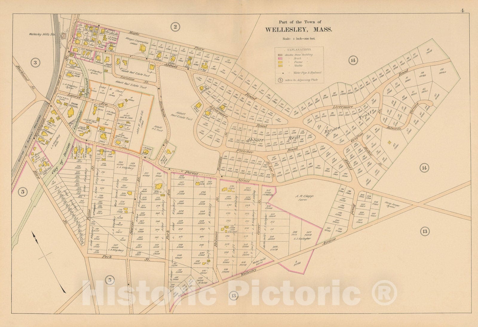 Historic Map : Atlas of Wellesley, Wellesley 1897 Plate 004 , Vintage Wall Art