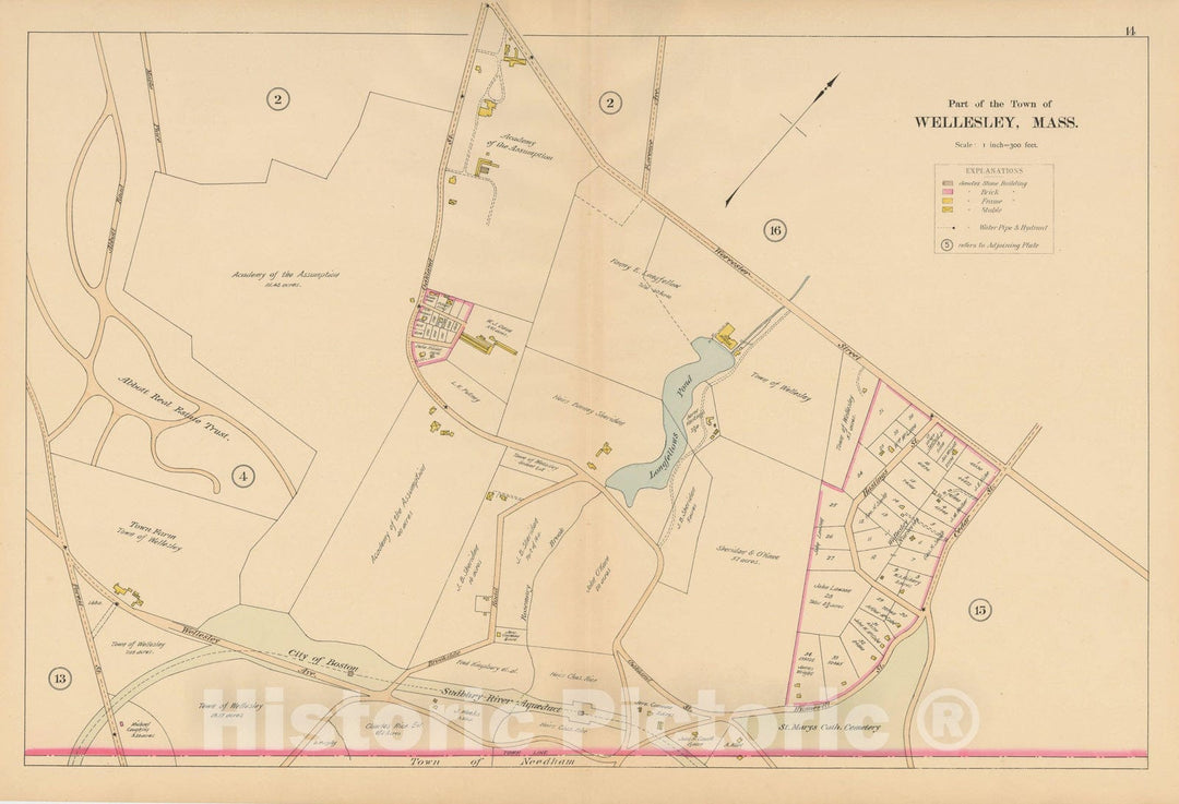 Historic Map : Atlas of Wellesley, Wellesley 1897 Plate 014 , Vintage Wall Art