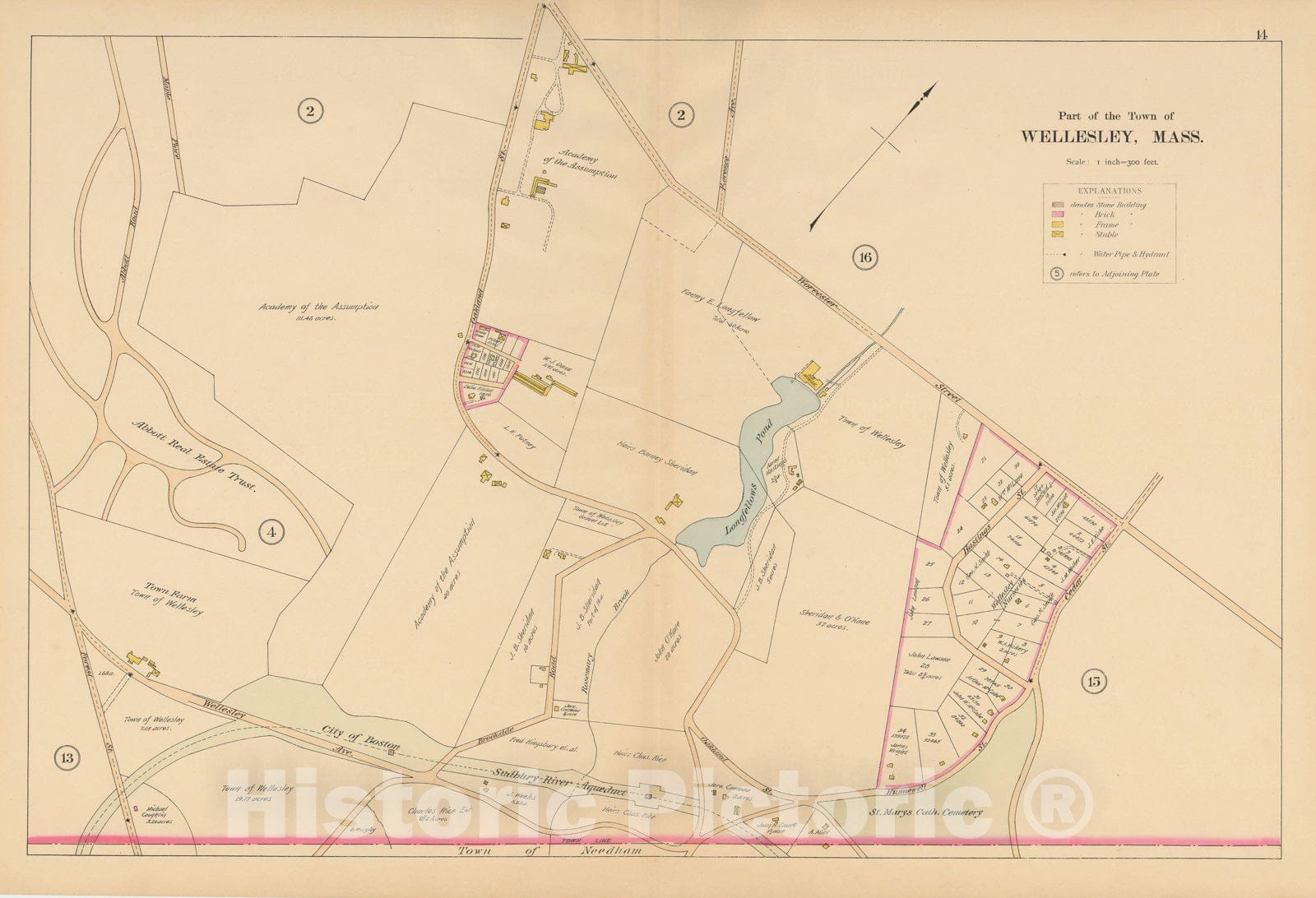 Historic Map : Atlas of Wellesley, Wellesley 1897 Plate 014 , Vintage Wall Art