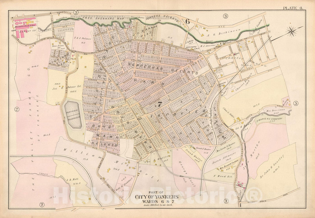 Historic Map : Atlas of Westchester County, Yonkers 1901 Plate 004 , Vintage Wall Art