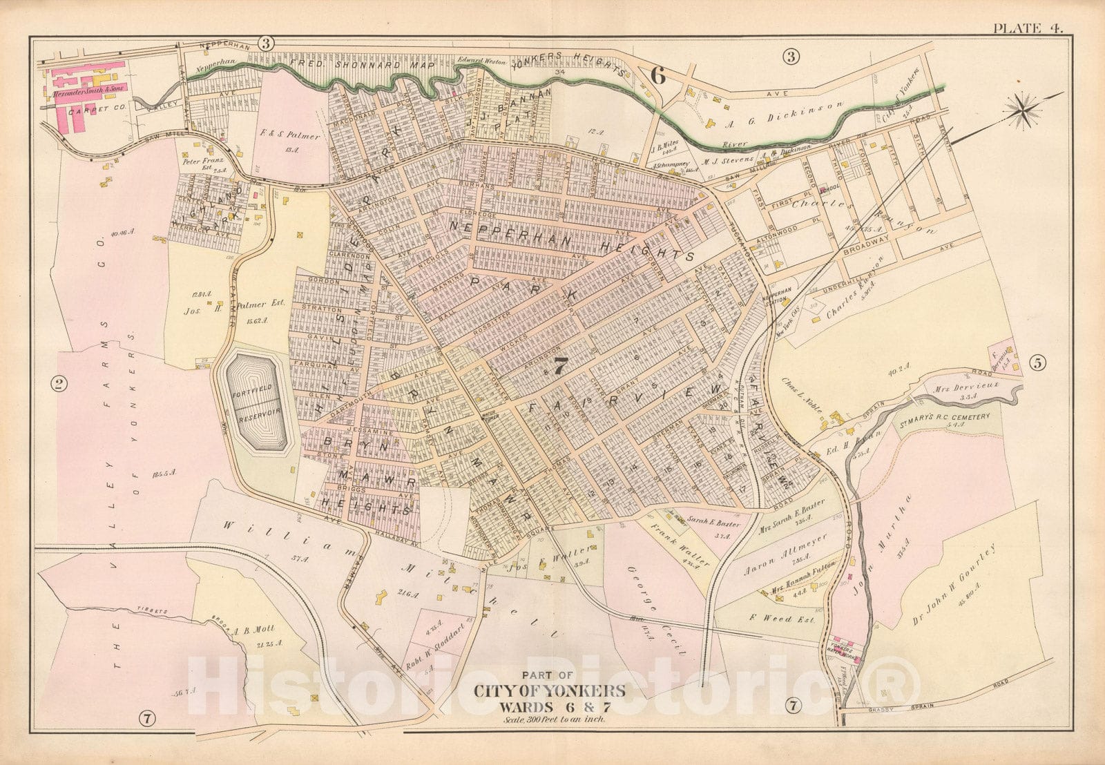 Historic Map : Atlas of Westchester County, Yonkers 1901 Plate 004 , Vintage Wall Art