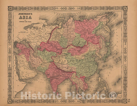Historic Map : Asia 1864 , Johnson's Family Atlas World , Vintage Wall Art