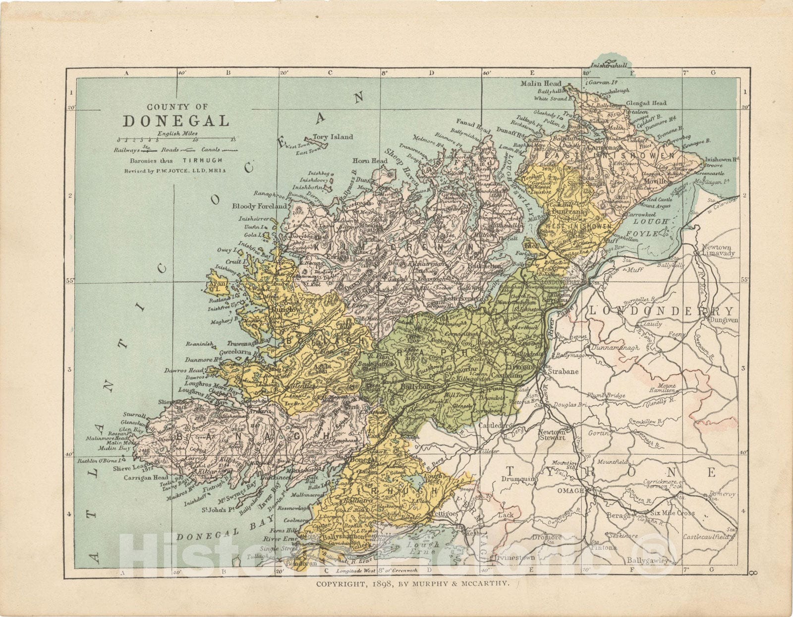 Historic Map : Irish County Maps, Donegal 1900 , Vintage Wall Art