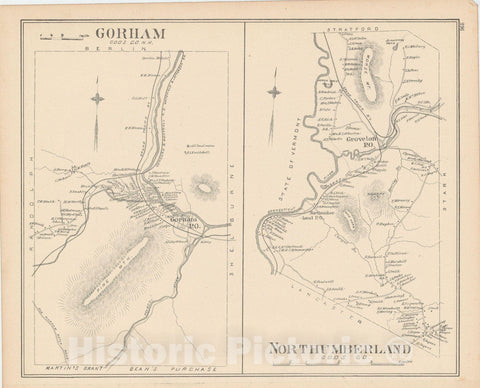 Historic Map : Gorham & Northumberland 1892 , Town and City Atlas State of New Hampshire , Vintage Wall Art