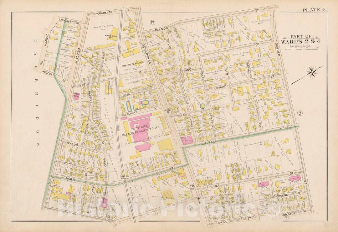 Historic Map : Atlas City of Somerville, Somerville 1895 Plate 004 , Vintage Wall Art