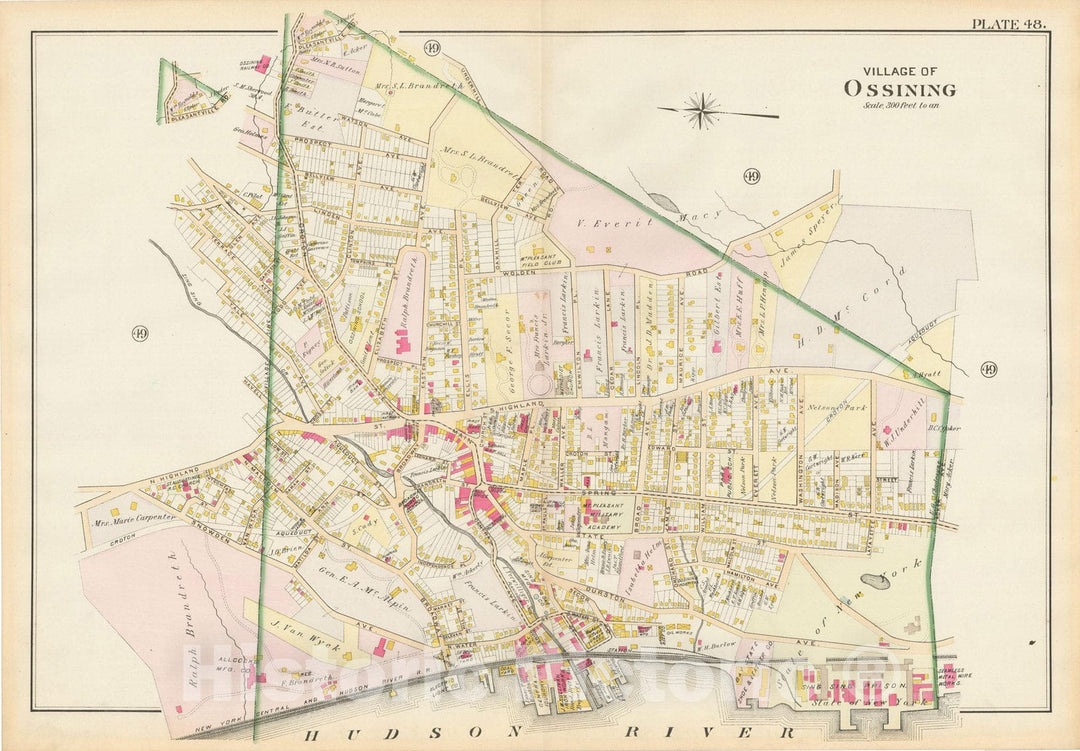 Historic Map : Atlas of Westchester County, Village of Ossining 1901 , Vintage Wall Art