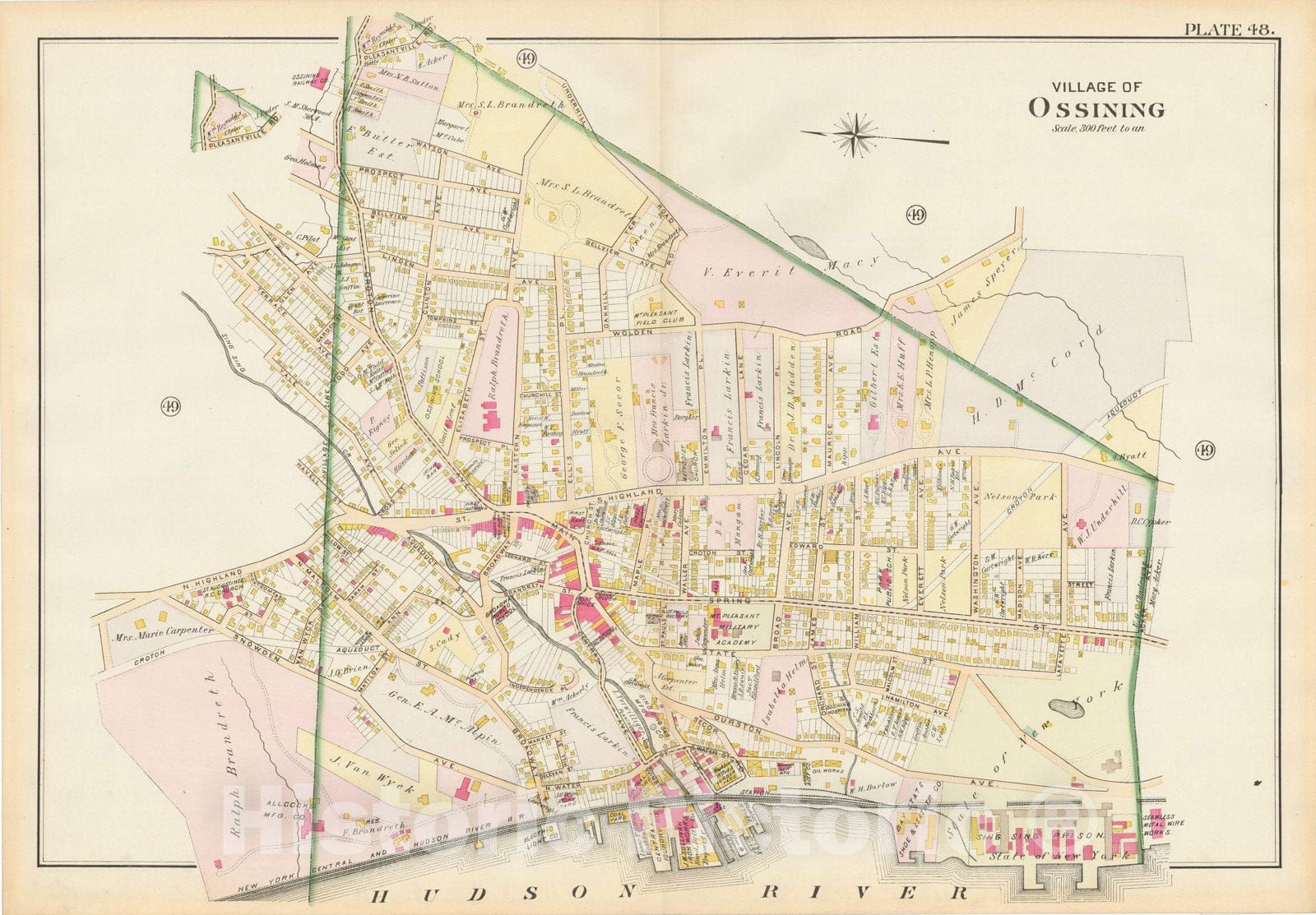 Historic Map : Atlas of Westchester County, Village of Ossining 1901 , Vintage Wall Art