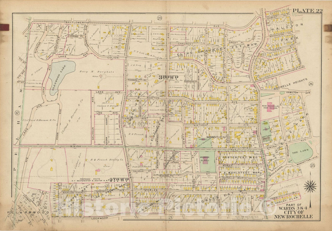Historic Map : Atlas of Westchester County, NY, Vol. 1, New Rochelle 1910 Plate 022 , Vintage Wall Art