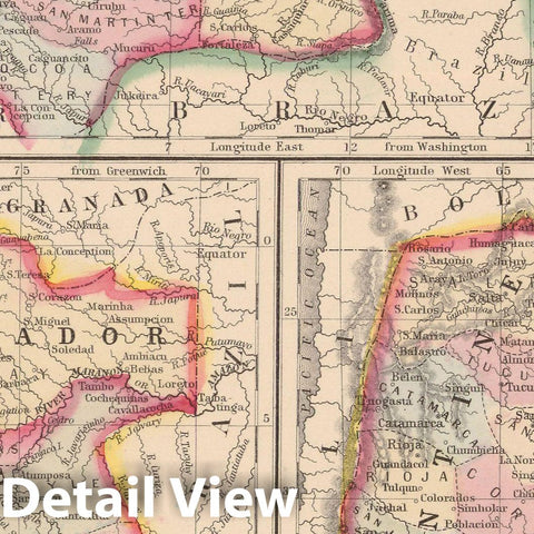 Historic Map : Venezuela & Peru & Argentina & Ecuador & Guiana & Colombia 1864 , New General (World) Atlas , Vintage Wall Art