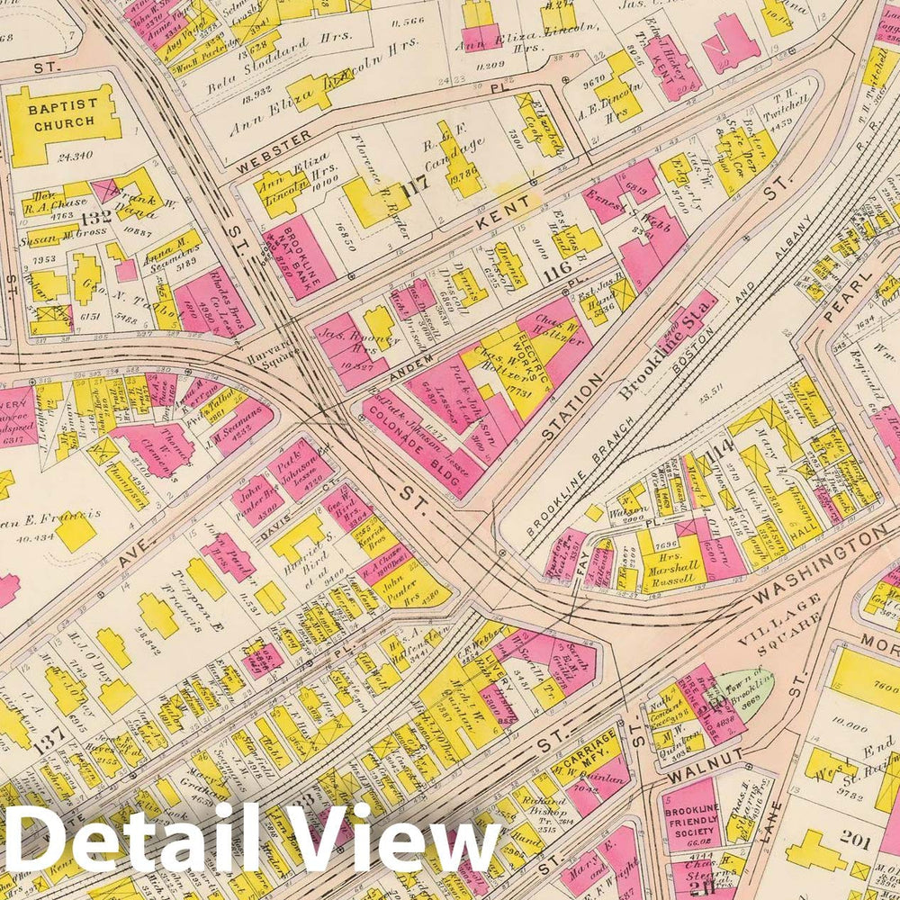 Historic Map : Atlas Town of Brookline, Brookline 1907 Plate 001 , Vintage Wall Art