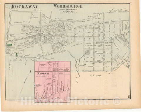 Historic Map : Atlas of Long Island, New York, Hempstead & Queens & Rockaway 1873 , v2, Vintage Wall Art