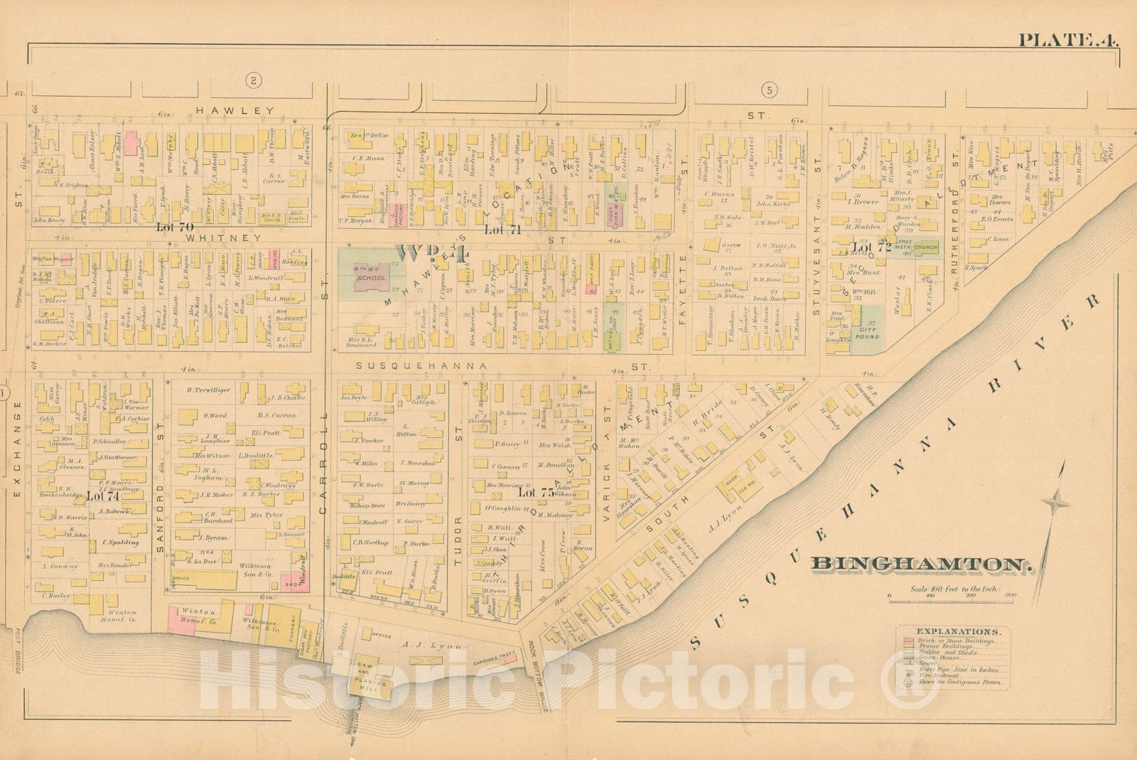 Historic Map : Atlas of Binghamton, New York, Binghamton 1885 Plate 004 , Vintage Wall Art