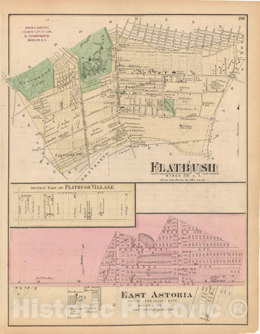 Historic Map : Atlas of Long Island, New York, Brooklyn & Flatbush & Queens 1873 , Vintage Wall Art