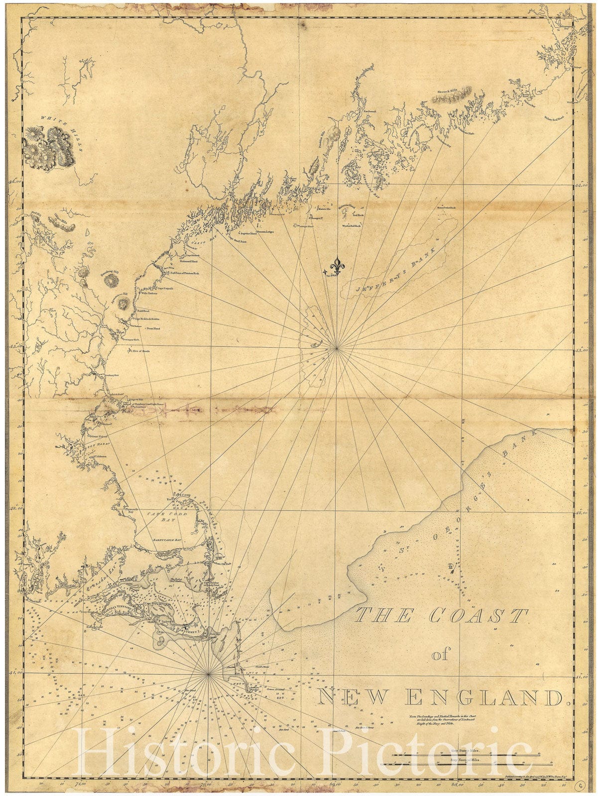 Historic Map : 18th Century Coastal Charts, Coast of New England 1776 Topographic Map , Vintage Wall Art