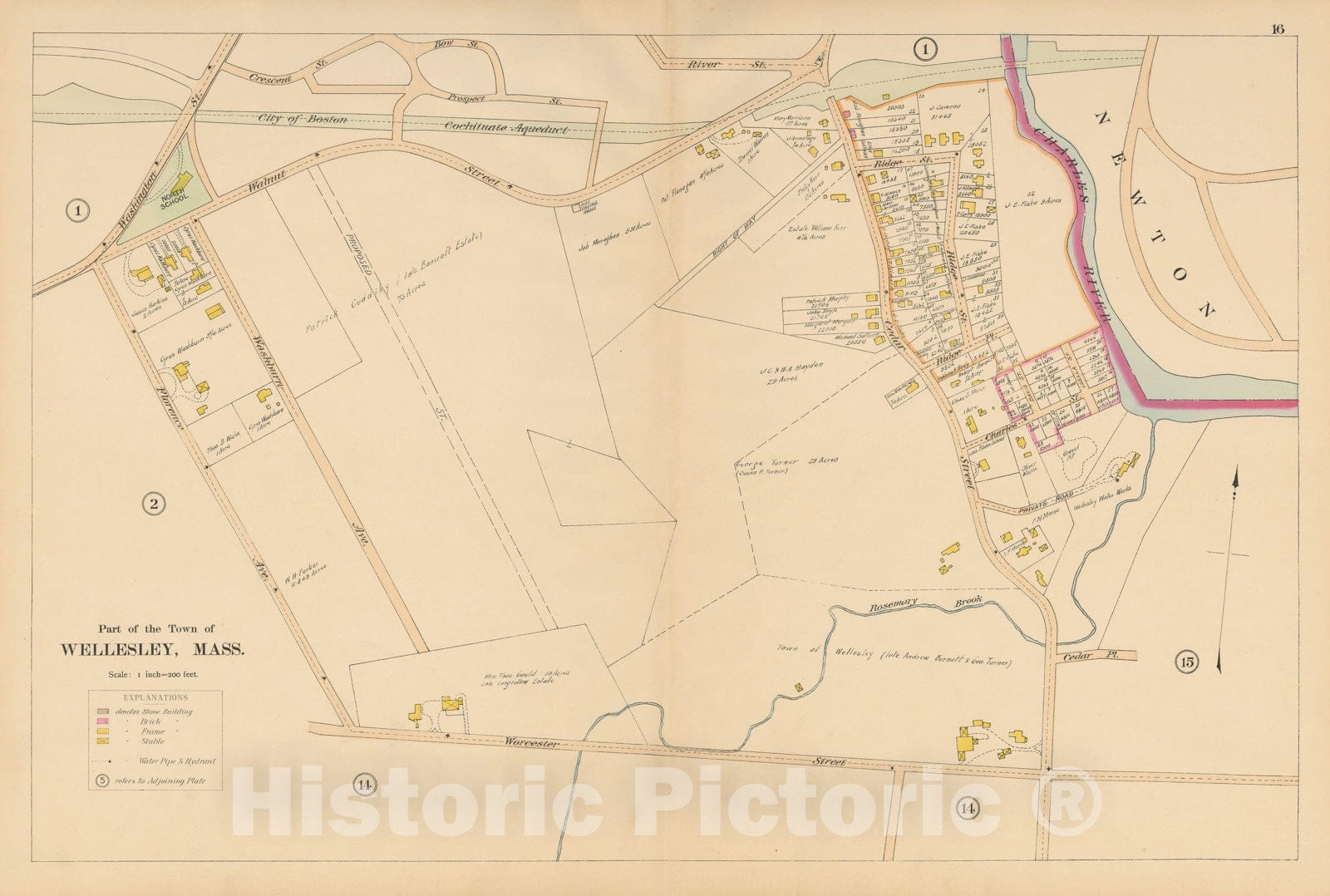 Historic Map : Atlas of Wellesley, Wellesley 1897 Plate 016 , Vintage Wall Art