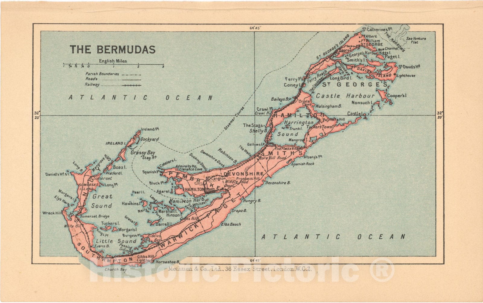 Historic Map : Pocket Guide to the West Indies, Bermuda 1939 , Vintage Wall Art