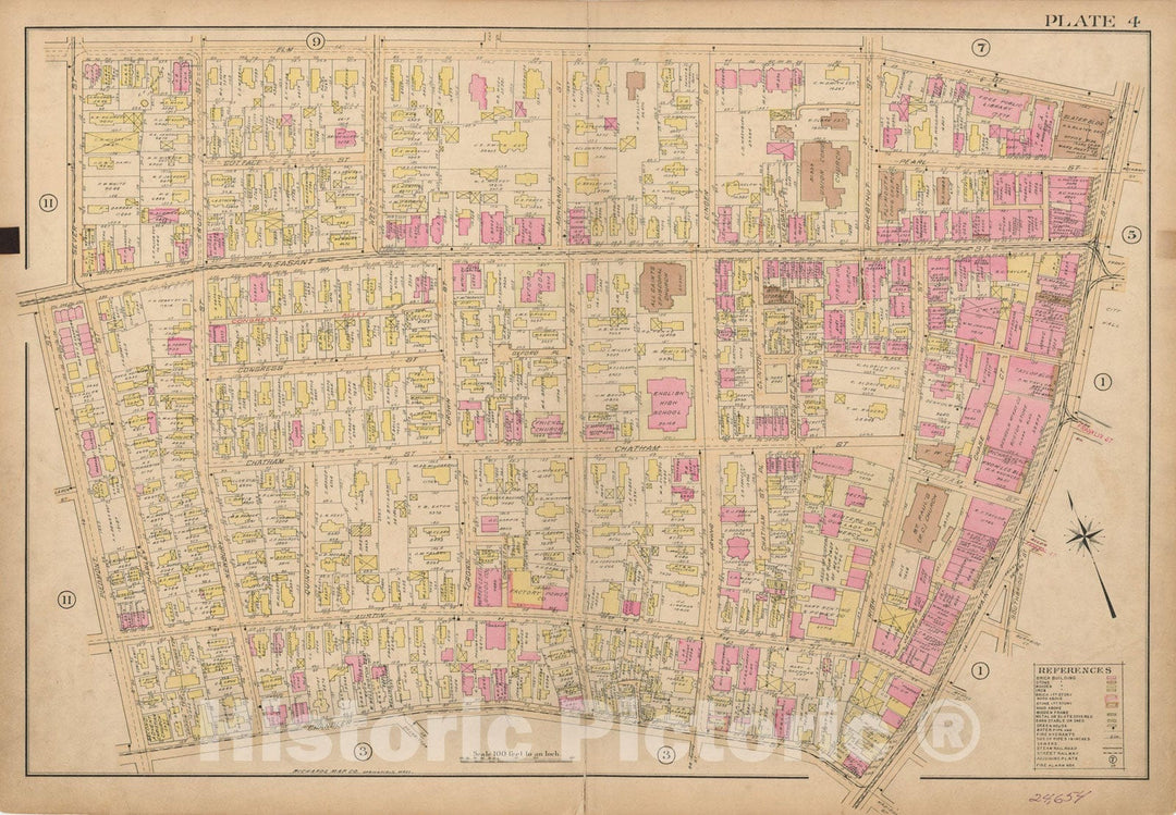 Historic Map : Atlas City of Worcester, Worcester 1911 Plate 004 , Vintage Wall Art