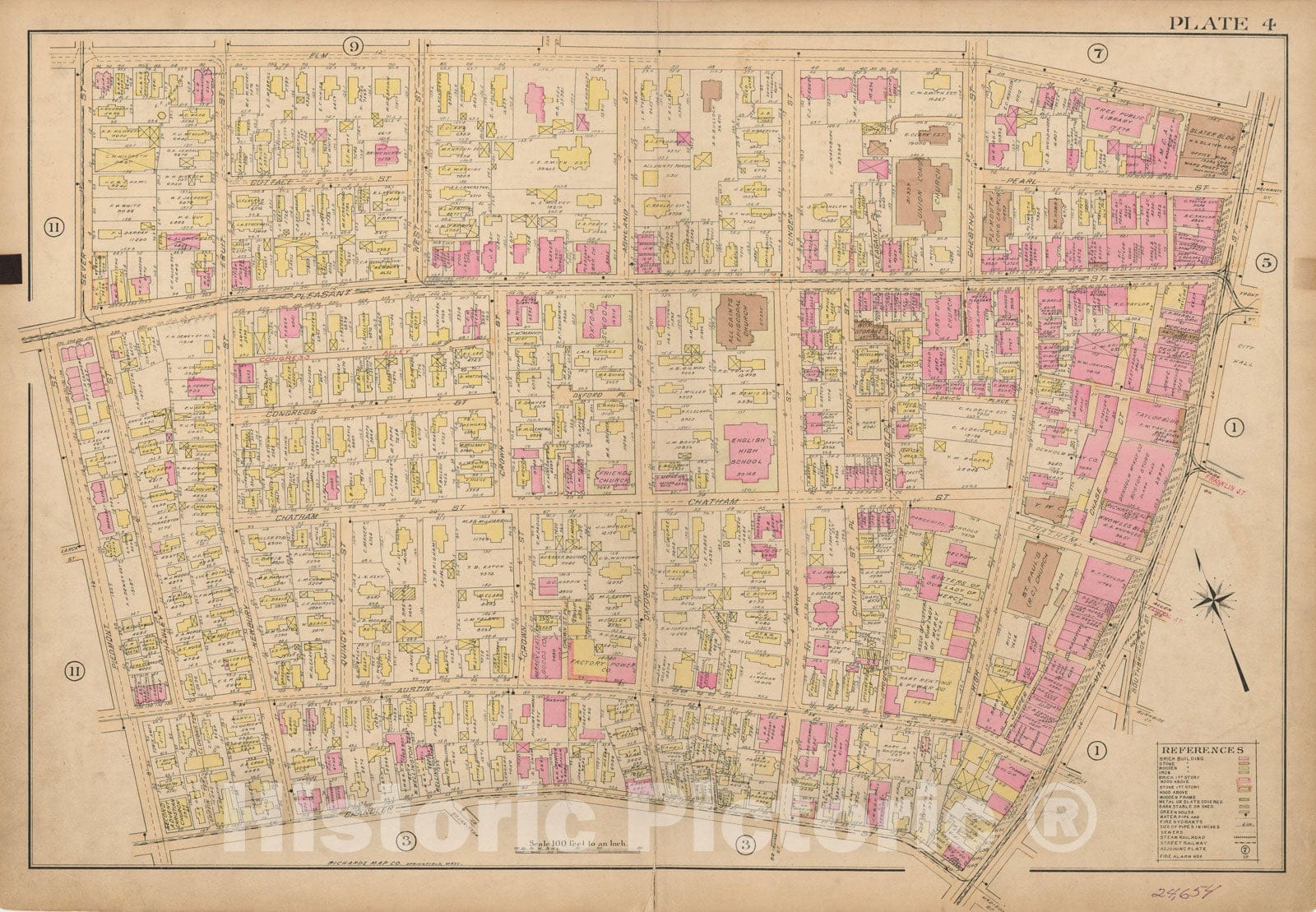Historic Map : Atlas City of Worcester, Worcester 1911 Plate 004 , Vintage Wall Art