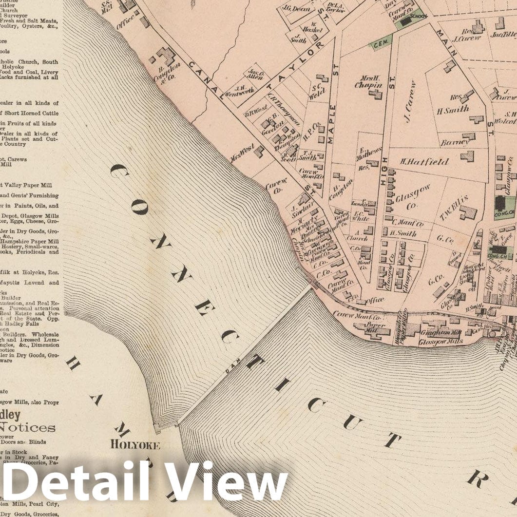 Historic Map : Atlas of Hampshire County Massachusetts, South Hadley 1873 , Vintage Wall Art