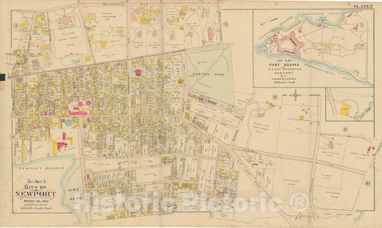 Historic Map : Atlas City of Newport, Rhode Island, Newport 1907 Plate 007 , Vintage Wall Art