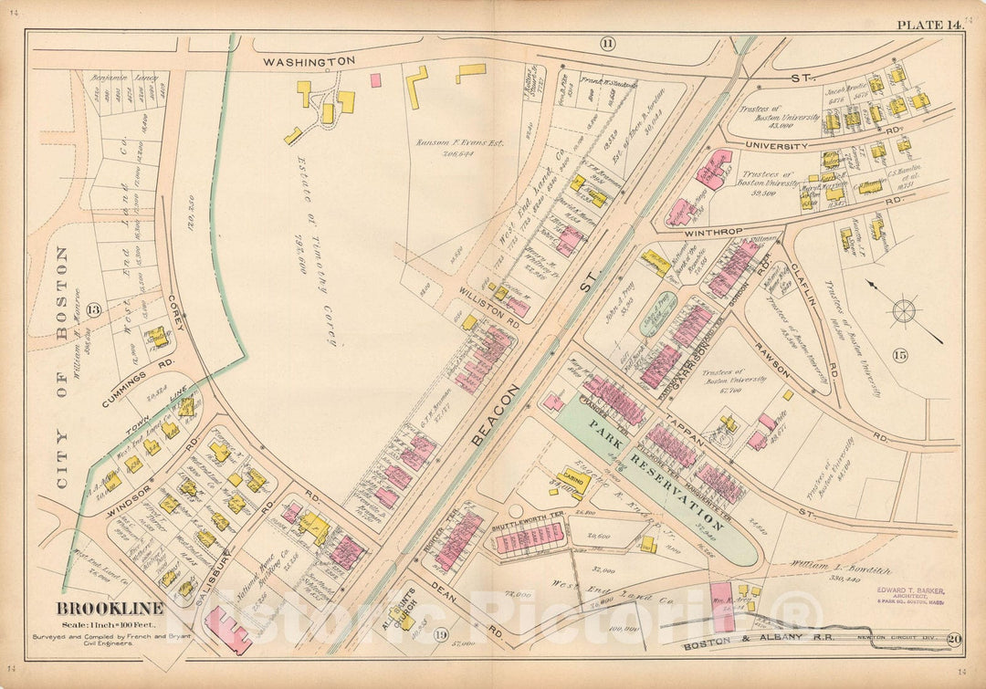Historic Map : Atlas Town of Brookline, Brookline 1897 Plate 014 , Vintage Wall Art