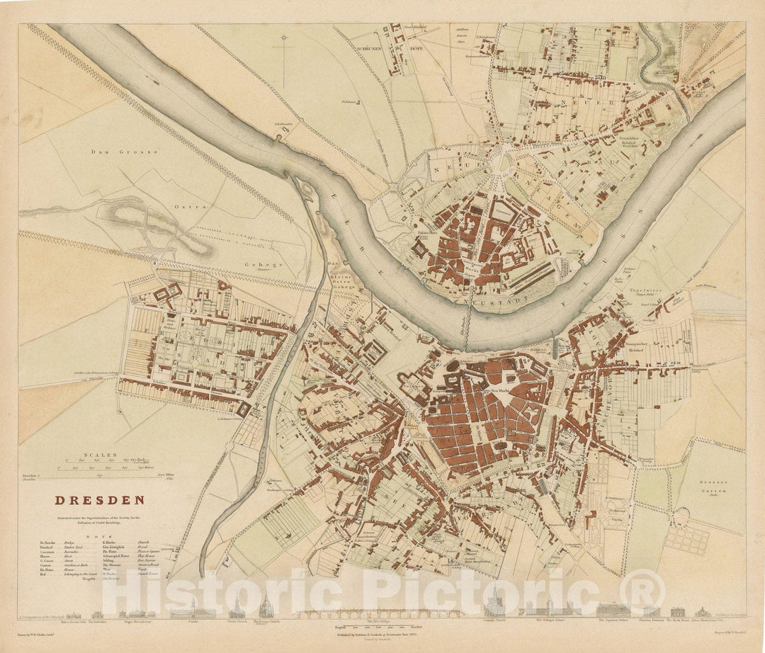 Historic Map : Europe, Dresden 1833 , Vintage Wall Art
