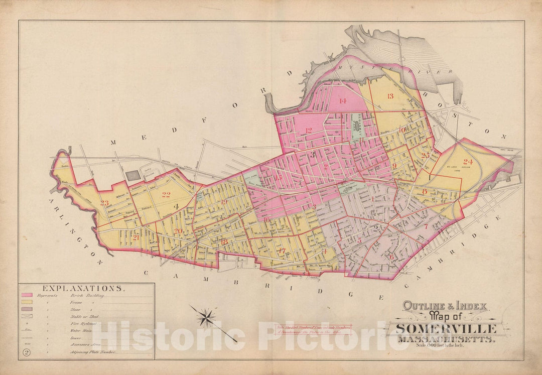 Historic Map : Atlas City of Somerville, Somerville 1895 Index Plate , Vintage Wall Art