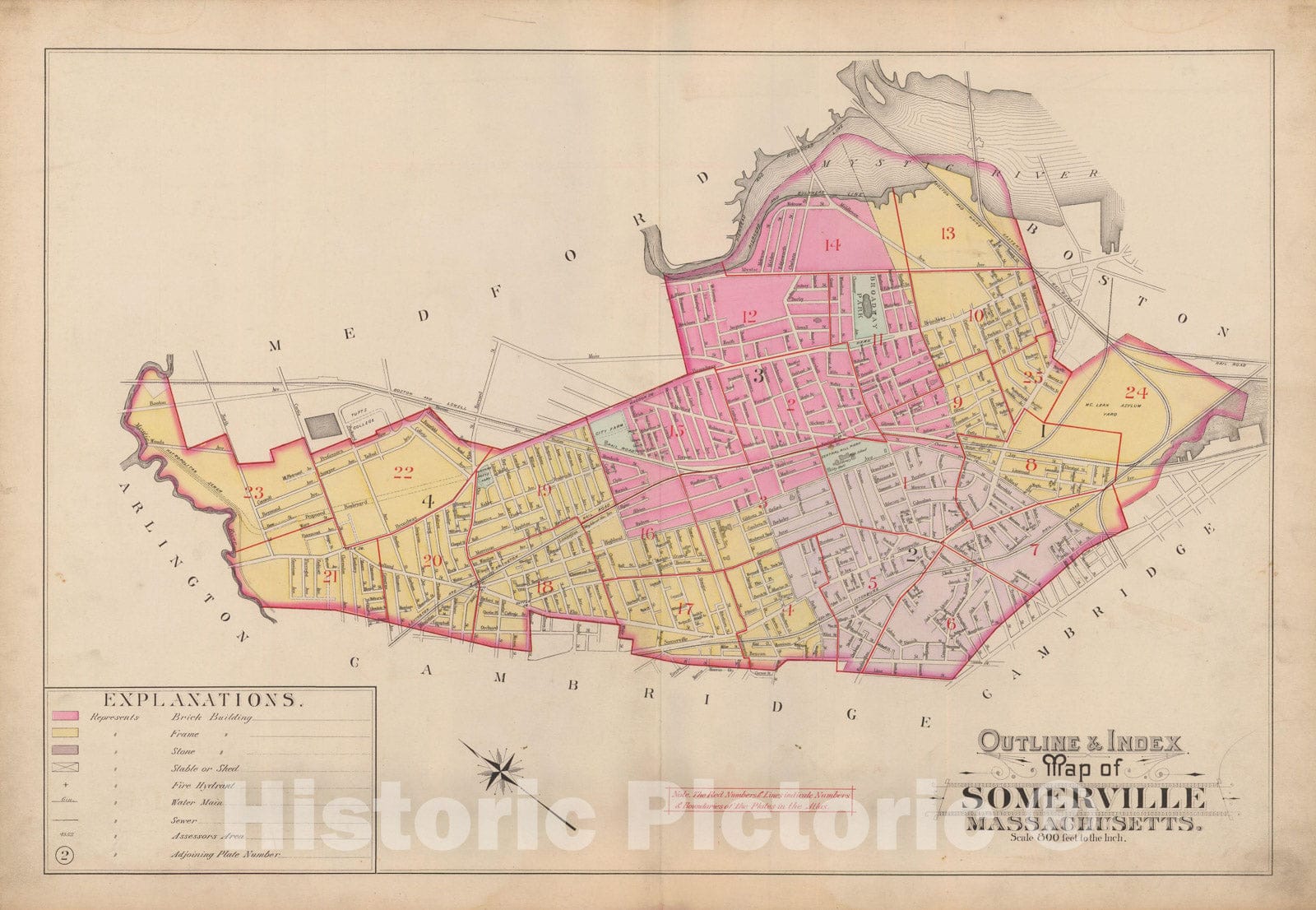Historic Map : Atlas City of Somerville, Somerville 1895 Index Plate , Vintage Wall Art