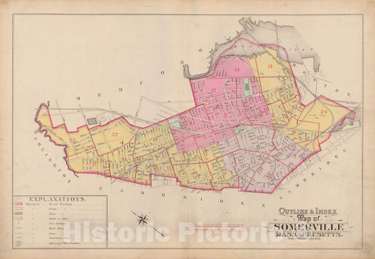 Historic Map : Atlas City of Somerville, Somerville 1895 Index Plate , Vintage Wall Art