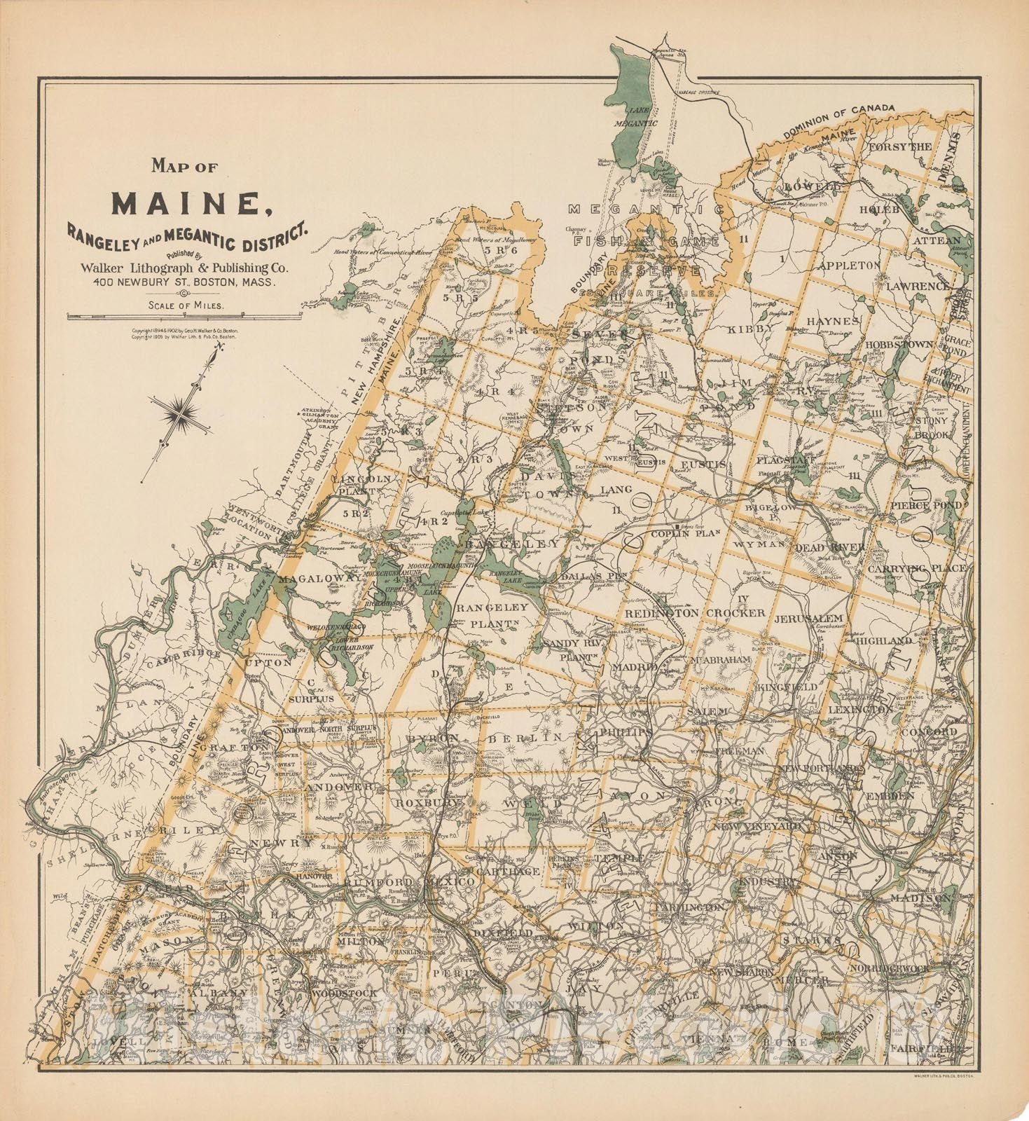 Historic Map : Maine 1909 , Northeast U.S. State & City Maps , Vintage Wall Art