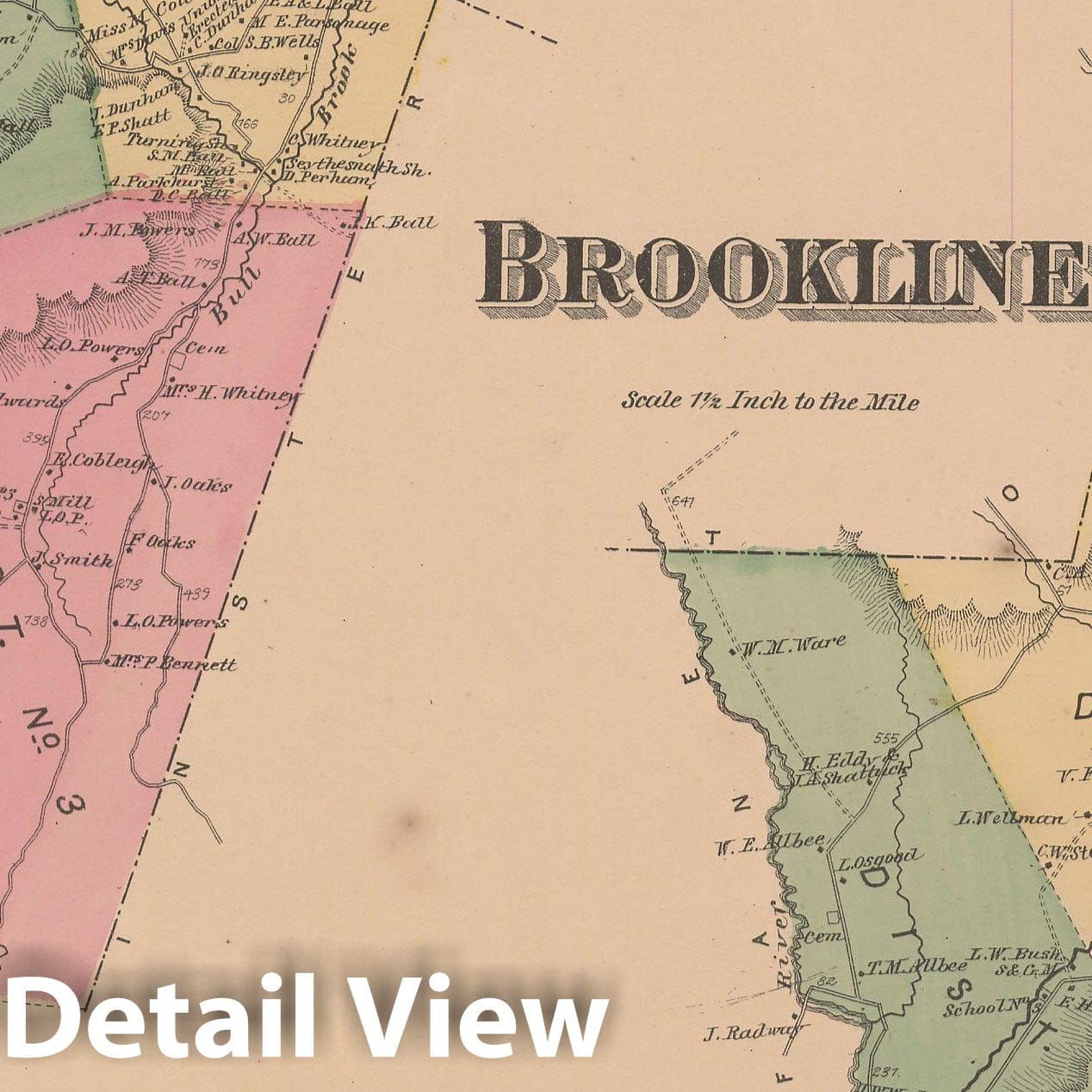 Historic Map : Atlas of Windham County, VT, Athens & Brookline 1869 , Vintage Wall Art