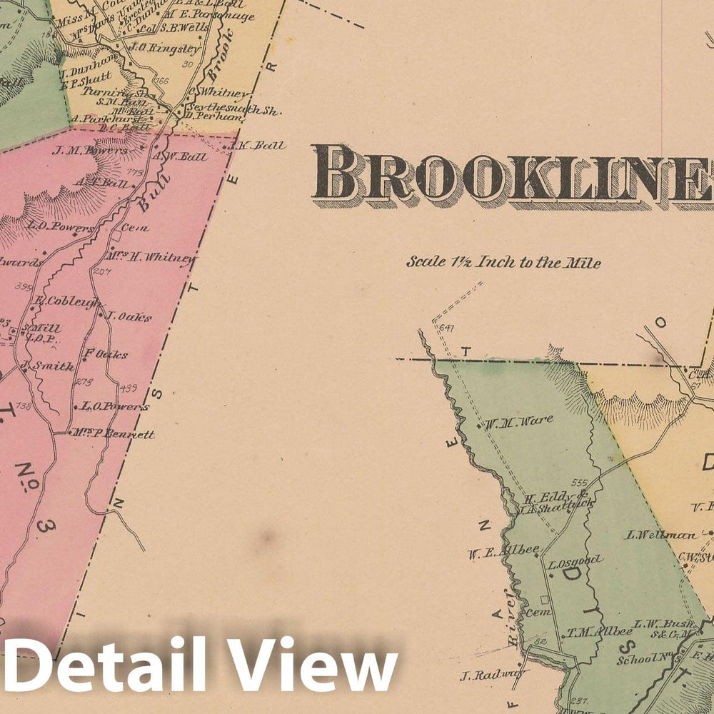 Historic Map : Atlas of Windham County, VT, Athens & Brookline 1869 , Vintage Wall Art