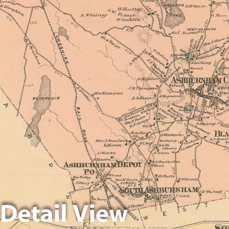 Historic Map : Atlas of Worcester County, Massachsuetts, Ashburnham 1870 , v2, Vintage Wall Art