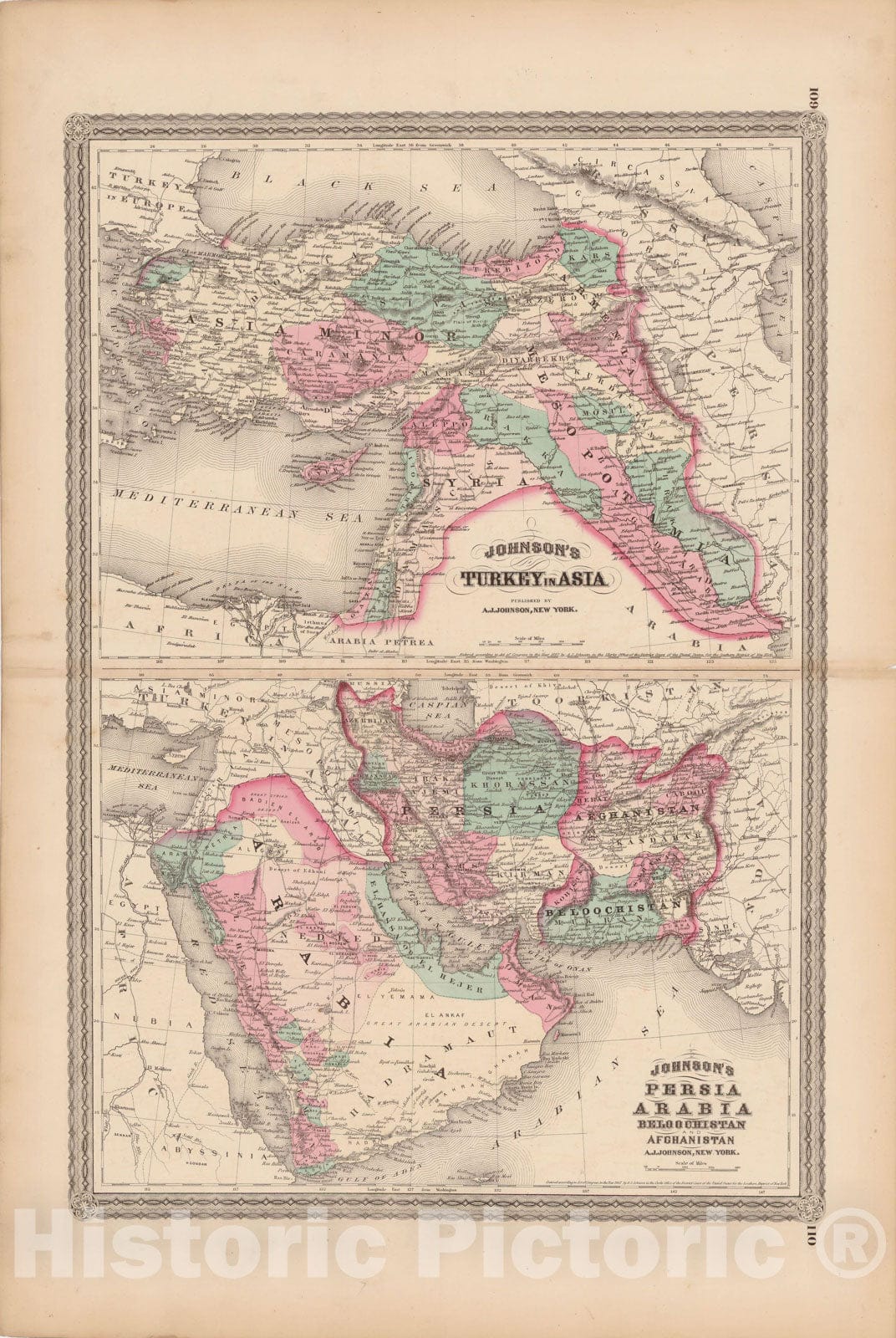 Historic Map : Family Atlas World, Turkey & Persia & Arabia & Afghanistan 1873 , Vintage Wall Art