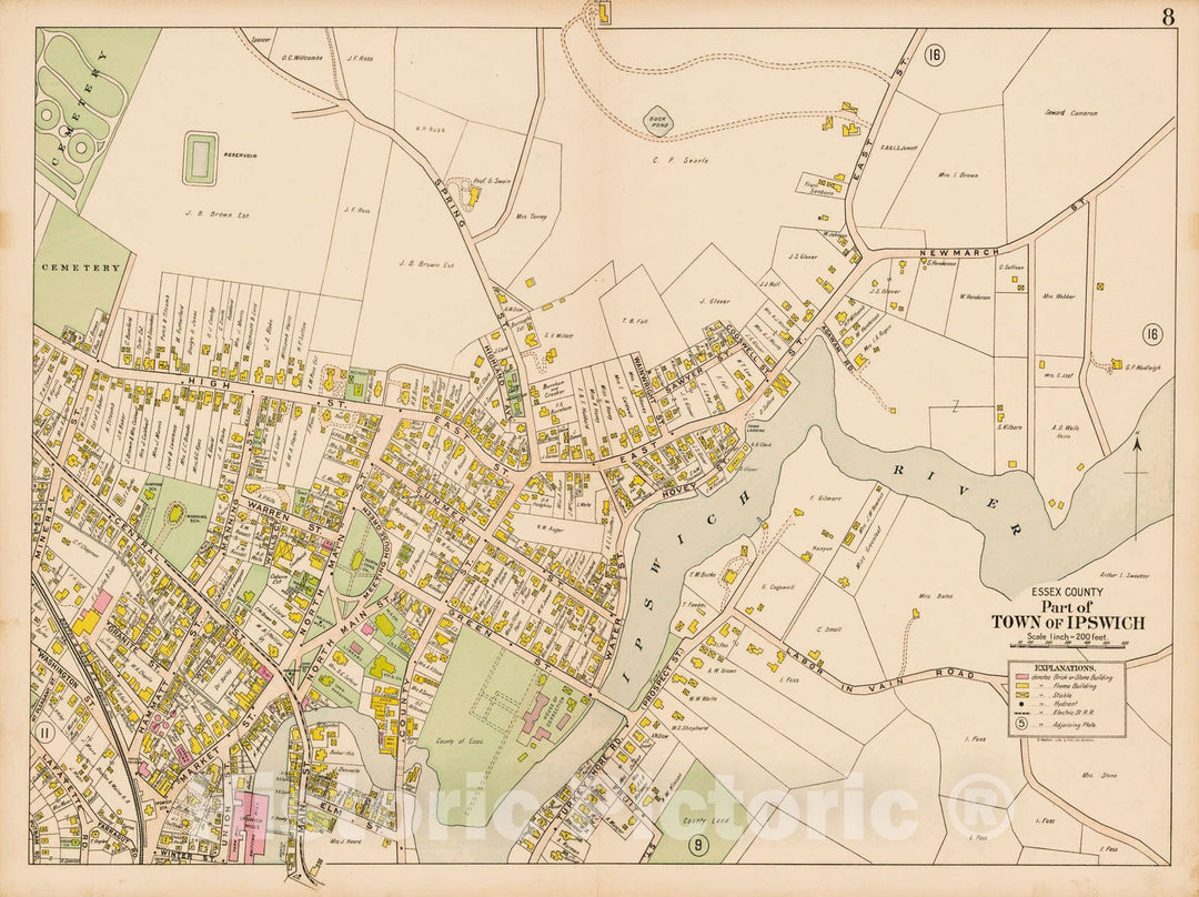 Historic Map : Atlas Towns of Topsfield, Ipswich, Essex, Hamilton and Wenham, Essex County, MA, Ipswich 1910 Plate 008 , Vintage Wall Art