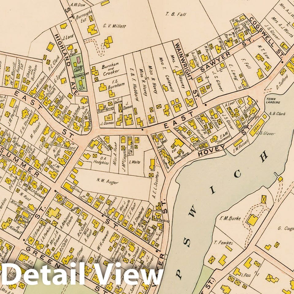 Historic Map : Atlas Towns of Topsfield, Ipswich, Essex, Hamilton and Wenham, Essex County, MA, Ipswich 1910 Plate 008 , Vintage Wall Art