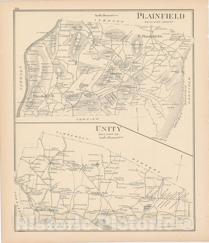 Historic Map : Plainfield & Unity 1892 , Town and City Atlas State of New Hampshire , Vintage Wall Art